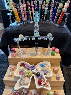 Handcrafted Beaded Pen with Light Blue Bear Charm